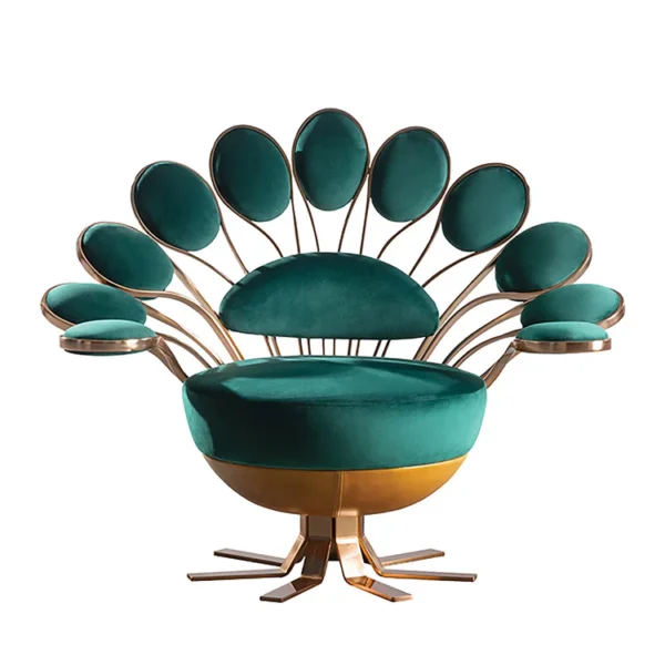 Pavone Green Fabric and Brass Petal Armchair